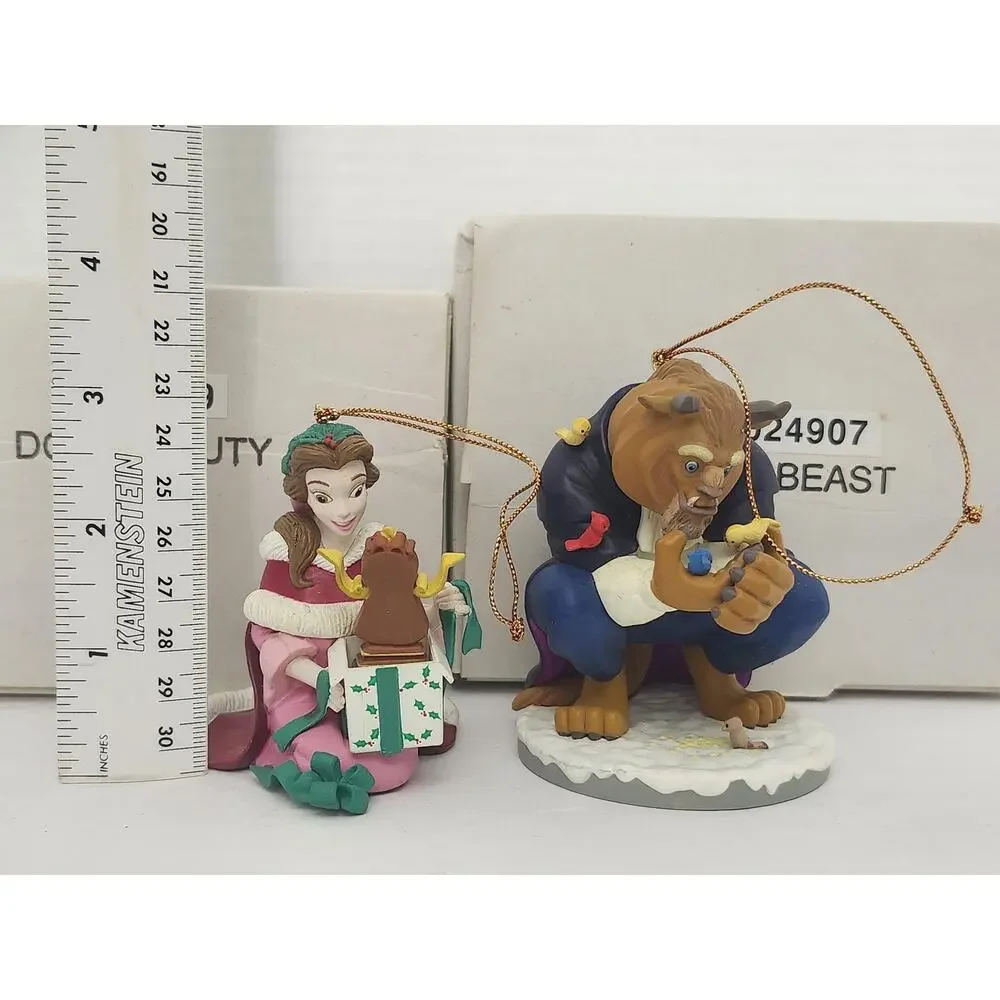 Vintage Disney Beauty and the Beast Christmas Ornament Pair Boxed Tree Set